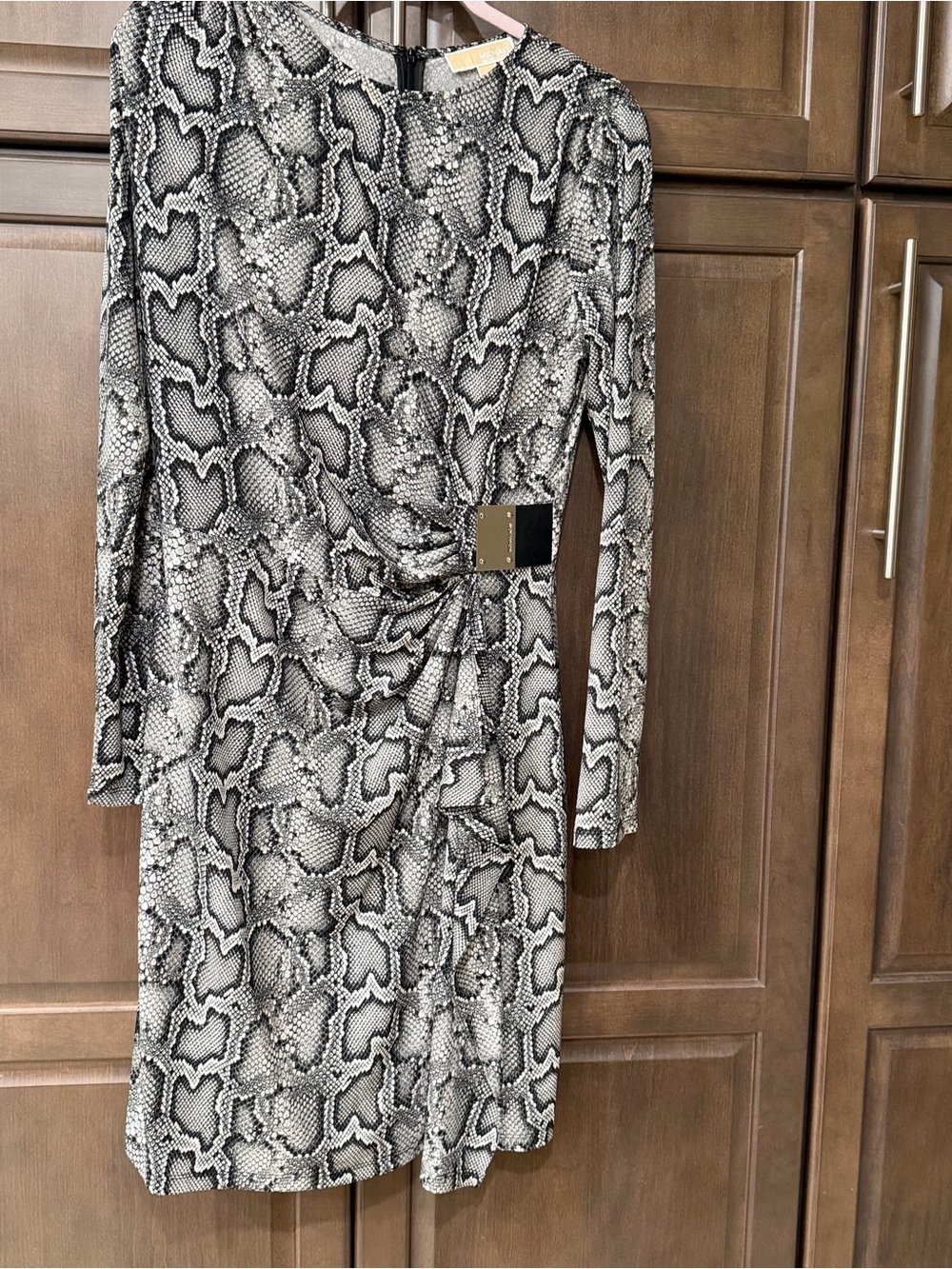 Michael Kors Black & White Snake-Print Long Sleeve Dress